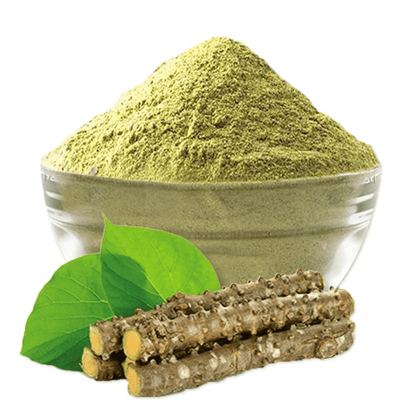 Giloy stems and giloy powder in a glass bowl